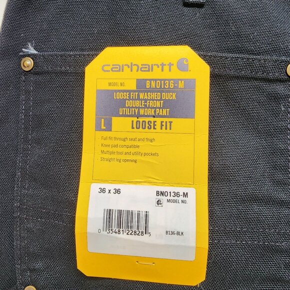 Carhartt Loose Fit Washed Duck Double-Front Utility Work Pants 36x36 Black Mens - Picture 3 of 12